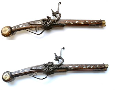 Lot 153 - A Pair of 19th Century Indian Copies of Continental Wheel-lock  Pistols, each with 33.5cm steel...