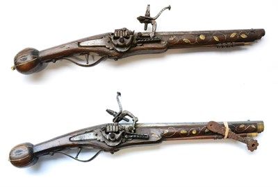 Lot 155 - A Pair of 19th Century Indian Copies of Wheel-lock Pistols, each with 34cm steel barrel...