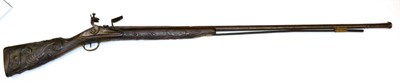 Lot 172 - An Early 19th Century Continental Flintlock Single Barrel Sporting Gun, the 127cm round barrel with