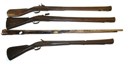 Lot 176 - Three Early 19th Century Flintlock Blunderbusses, each in poor condition, lacking parts; a...