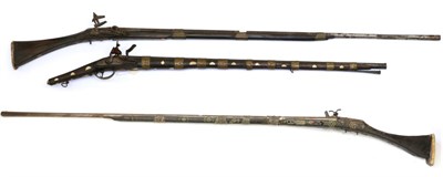 Lot 177 - A 19th Century Turkish Miquelet Lock Musket, with 140cm octagonal steel barrel, wood full stock...