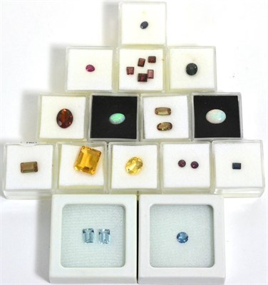 Lot 3004 - A Quantity of Loose Gemstones, including two opals, a round cut aquamarine, two baguette cut...