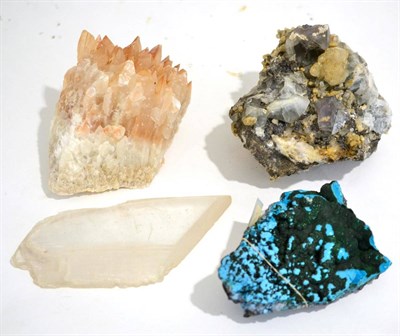 Lot 3073 - Four Mineral Specimens, Malachite and Turquoise from Shaba, Zaire, a Fluorite from Heights...