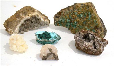 Lot 3074 - Six Mineral Specimens, including green Fluorite from the Rogerly Mine, Weardale and a Calcite...