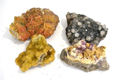 Lot 3076 - Four Mineral Specimens, including a yellow Fluorite from Vullabonia, Spain and a purple...