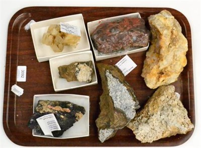 Lot 3092 - Seven Mineral Specimens, including Blue John from Derbyshire, three specimens from Coldstones...