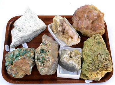 Lot 3096 - Seven Mineral Specimens, including two green Fluorite specimens with twinned crystals from...