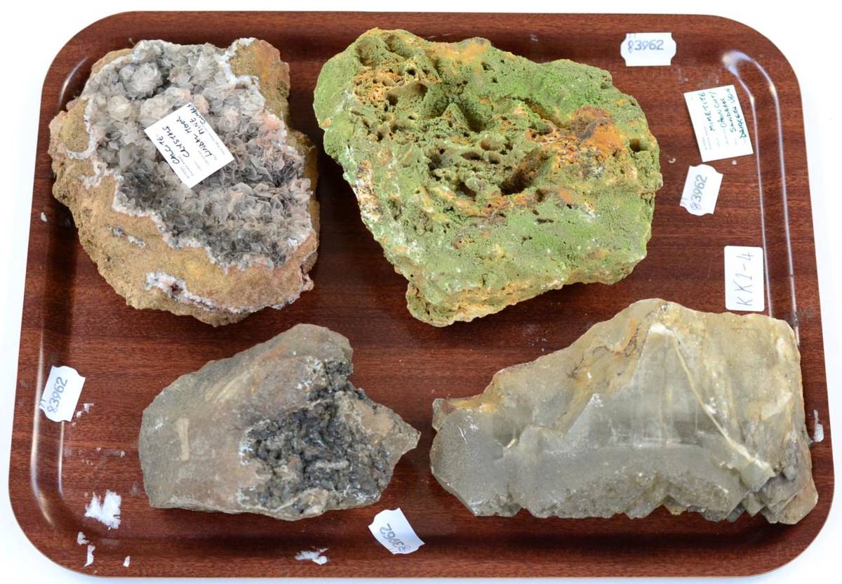 Lot 3099 - Four Mineral Specimens, including Baryte from the Silverband mine and green Mimetite from Driggieth