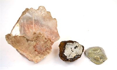 Lot 3102 - Three Mineral Specimens, comprising a large transparent Selenite covering Celestite crystals...