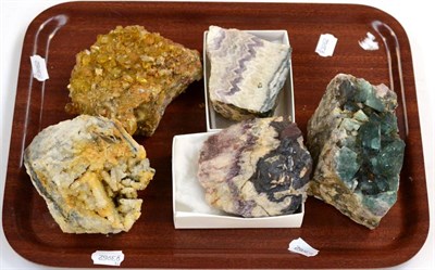 Lot 3106 - Five Mineral Specimens, including golden Baryte crystals on matrix from Marienberg, Saxony and...