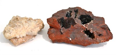 Lot 3108 - Two large mineral specimens, one of Specurite and Quartz in Pockets in Haematite from the...