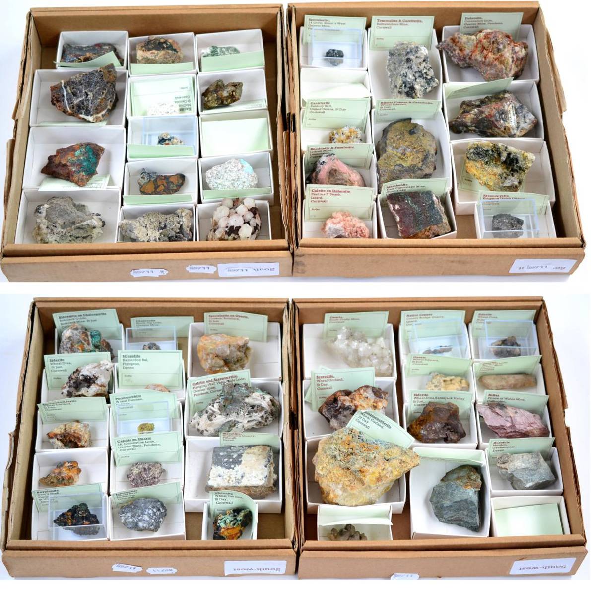 Lot 3125 - Four Trays of Mineral Specimens, mostly from Cornwall including Scorodite, Pigs Egg,...