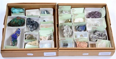 Lot 3127 - Two Trays of Mixed World Mineral Specimens, including Pyrite from Peru, Linarite from Morocco and a