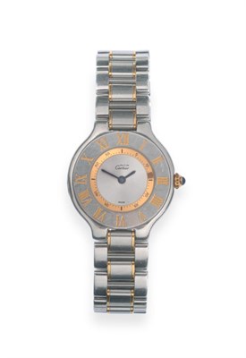 Lot 95 - A Lady's Stainless Steel Wristwatch, signed Must de Cartier, model: Must de Cartier 21, circa 1999