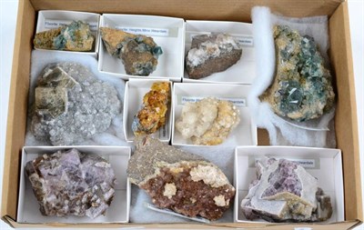 Lot 3213 - A Tray of Ten Fluorite Specimens, from the North of England including Heights Mine, Rotherhope Fell