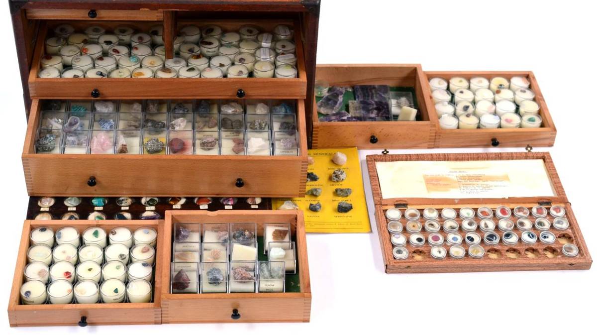 Lot 3224 - A Small Collectors Cabinet, containing various minerals and rocks; together with Two Cased Sets...