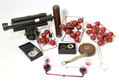 Lot 3237 - Miscellaneous Antique Surveying Instruments, including a leather bound measure signed...