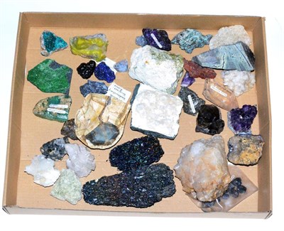 Lot 3244 - Box of Minerals, including Rhodochrosite from Argentina, Amethyst from Brazil, Amazonite from...