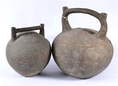 Lot 5 - A Chinese Terracotta Wine Flask, in archaic style, of ovoid form with twin spout handle and...