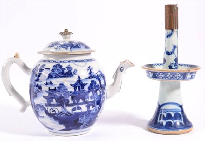 Lot 17 - A Chinese Porcelain Pricket Candlestick, 18th century, with circular drip pan, on flared foot,...