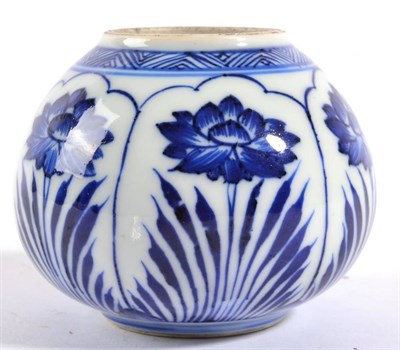 Lot 18 - A Chinese Porcelain Water Pot, in Kangxi style, of ovoid form, painted in underglaze blue with...