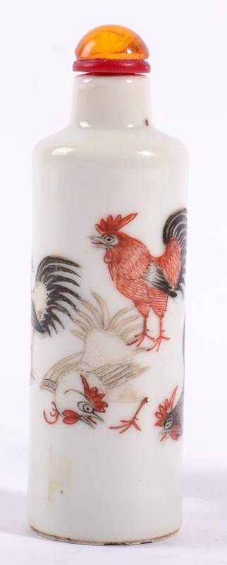 Lot 25 - A Chinese Porcelain Snuff Bottle, of shouldered cylindrical form, painted in famille rose...