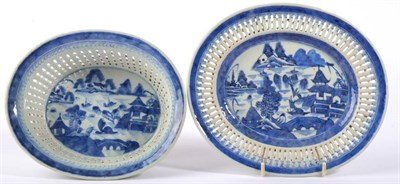 Lot 29 - A Chinese Porcelain Oval Basket and Stand, Qianlong/Jiaqing, painted in underglaze blue with...