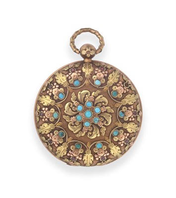 Lot 147 - A French Turquoise and Garnet Set Pocket Watch, signed Roche A Paris, circa 1820, verge...
