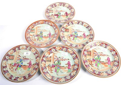 Lot 40 - A Set of Six Chinese Porcelain Plates, Qianlong, painted in famille rose enamels with figures...
