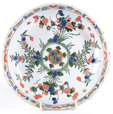 Lot 46 - A Chinese Porcelain Saucer Dish, Kangxi, painted in famille verte enamels with a central...