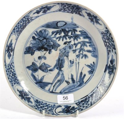 Lot 56 - A Swatow Porcelain Saucer Dish, probably 17th century, painted in underglaze blue with a...