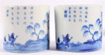Lot 58 - A Pair of Chinese Porcelain Brush Pots, Wanli reign marks but not of the period, painted in...