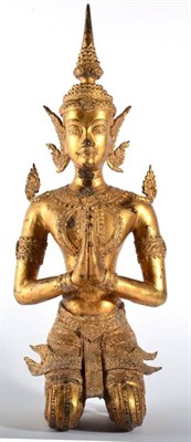 Lot 71 - A Thai Gilt Metal Figure of a Kneeling Theppanon, 49cm high