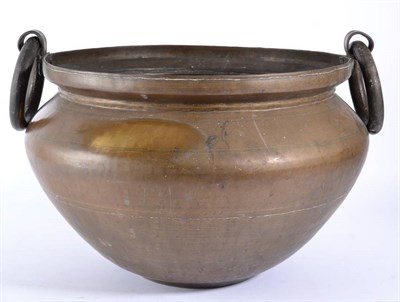 Lot 87 - A Chinese Bronze Cauldron, Qing Dynasty, of ovoid form with ring handles, 42cm wide