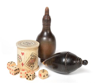 Lot 89 - A Japanese Bone Dice Shaker and Cover, Meiji period, of cylindrical form, incised and coloured with