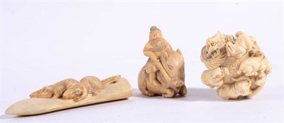 Lot 110 - A Japanese Ivory Netsuke, Meiji period, carved as the animals of the Zodiac, 4cm; A Similar, as...