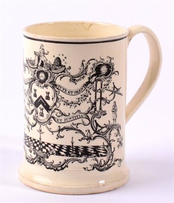 Lot 122 - A Creamware Masonic Mug, circa 1780, transfer printed in black with the arms of the Freemasons,...