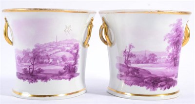 Lot 132 - A Pair of Davenport Porcelain D Shape Bough Pots, circa 1810, with gilt loop handles, painted...
