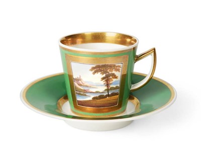 Lot 134 - A Rockingham Porcelain Coffee Cup and Saucer, circa 1830, painted with a lakeland scene in a...