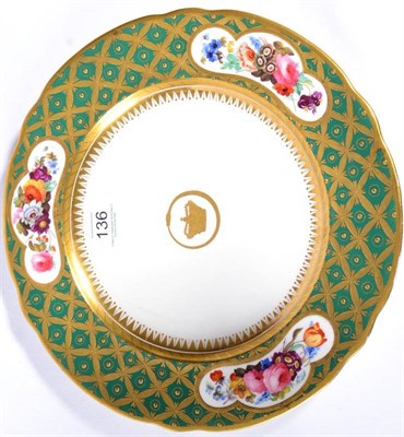 Lot 136 - A Davenport Porcelain Dinner Plate, circa 1815, from a service made for George III, gilt with a...