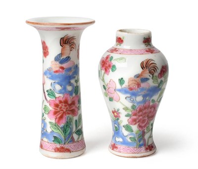 Lot 38 - A Chinese Porcelain Miniature Beaker Vase, Yongzheng/Qianlong, painted in famille rose enamels with