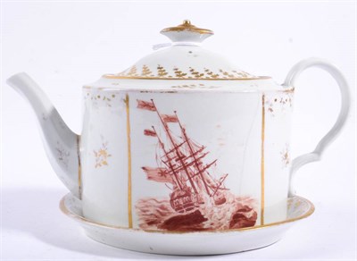Lot 140 - A Coalport Porcelain Teapot, Cover and Stand, circa 1800, of ovoid form, painted in iron-red...