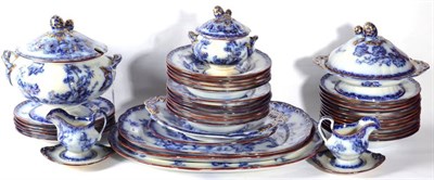 Lot 144 - A Staffordshire Flow Blue Dinner Service, circa 1850, printed and gilt with the Floreus...