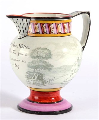 Lot 147 - A Documentary Pearlware Jug, 1809, of ovoid form with angular handle, inscribed JOHN & ANN...