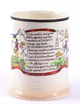Lot 149 - A Sunderland Lustre Cylindrical Mug, early 19th century, printed and overpainted with THE...