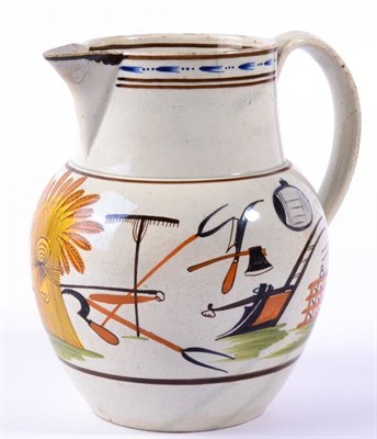 Lot 151 - A Pratt Type Pearlware Jug, circa 1800, painted in colours with farming influence and a sheaf...