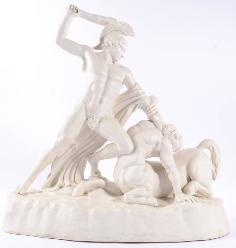 Lot 158 - A Keys & Mountford Parian Figure of Theseus Slaying the Centaur, circa 1855, the helmeted...
