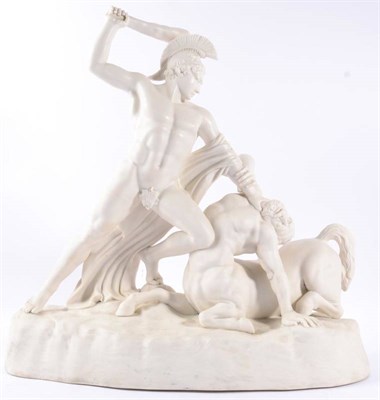 Lot 158 - A Keys & Mountford Parian Figure of Theseus Slaying the Centaur, circa 1855, the helmeted...