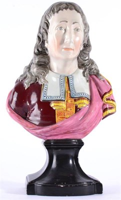 Lot 161 - A Staffordshire Pearlware Bust of John Milton, early 19th century, wearing robes, on a titled...