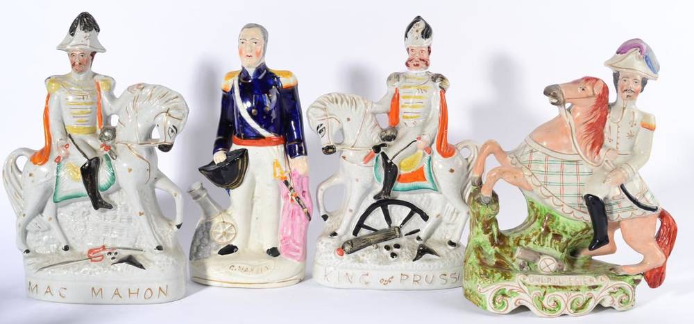 Lot 182 - A Staffordshire Pottery Figure of General Pelissier, mid 19th century, on horseback, on a...